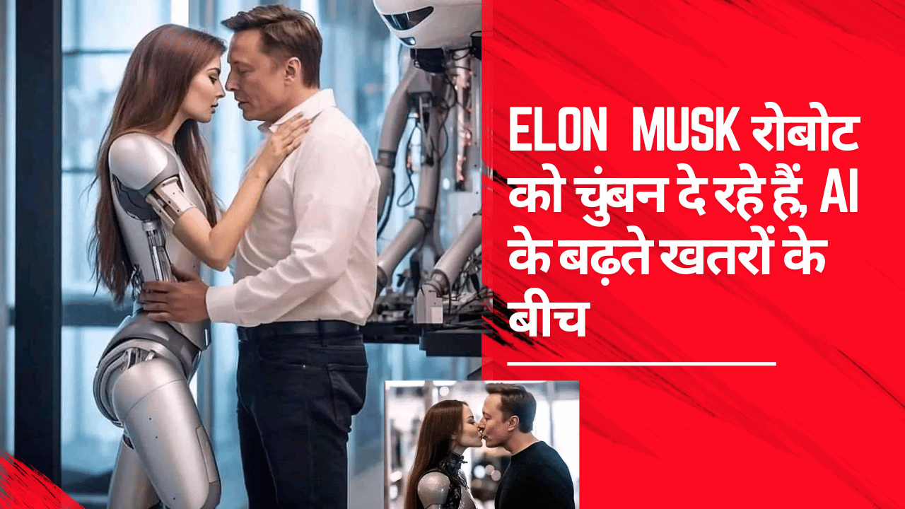 Elon Musk pictured kissing robot